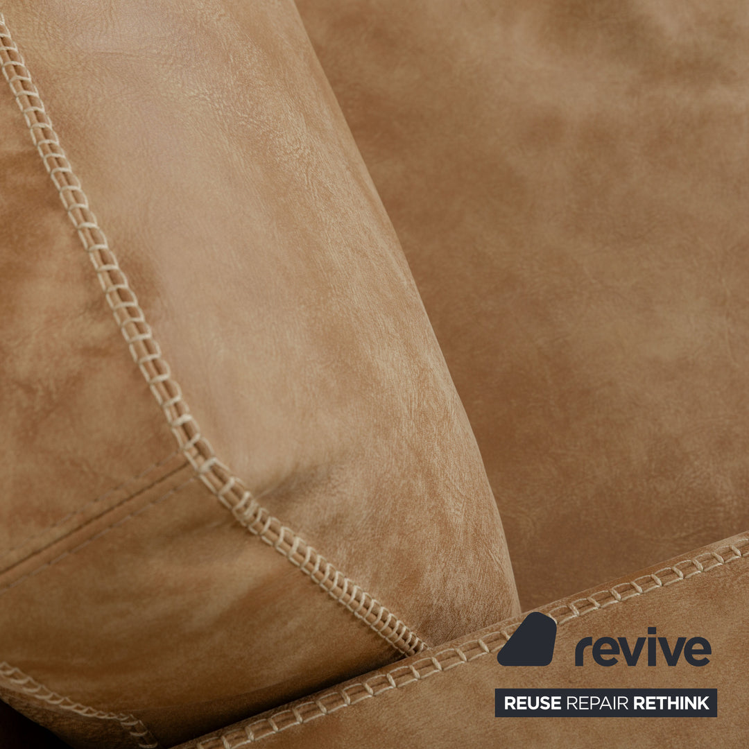 Machalke Valentino Leather Three-Seater Brown Beige Sofa Couch