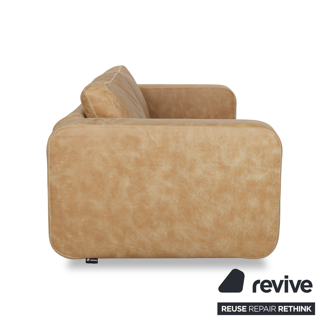 Machalke Valentino Leather Three-Seater Brown Beige Sofa Couch