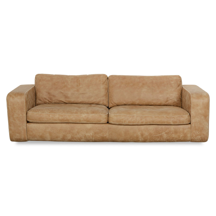Machalke Valentino Leather Three-Seater Brown Beige Sofa Couch
