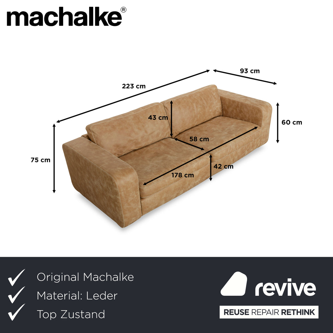 Machalke Valentino Leather Three-Seater Brown Beige Sofa Couch