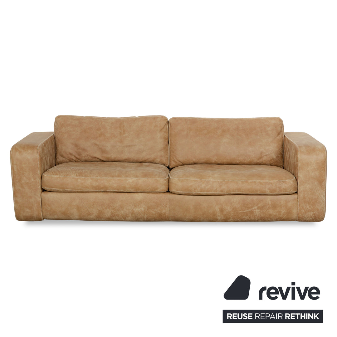 Machalke Valentino Leder Dreisitzer + Sessel + Hocker Braun Beige Sofa Couch