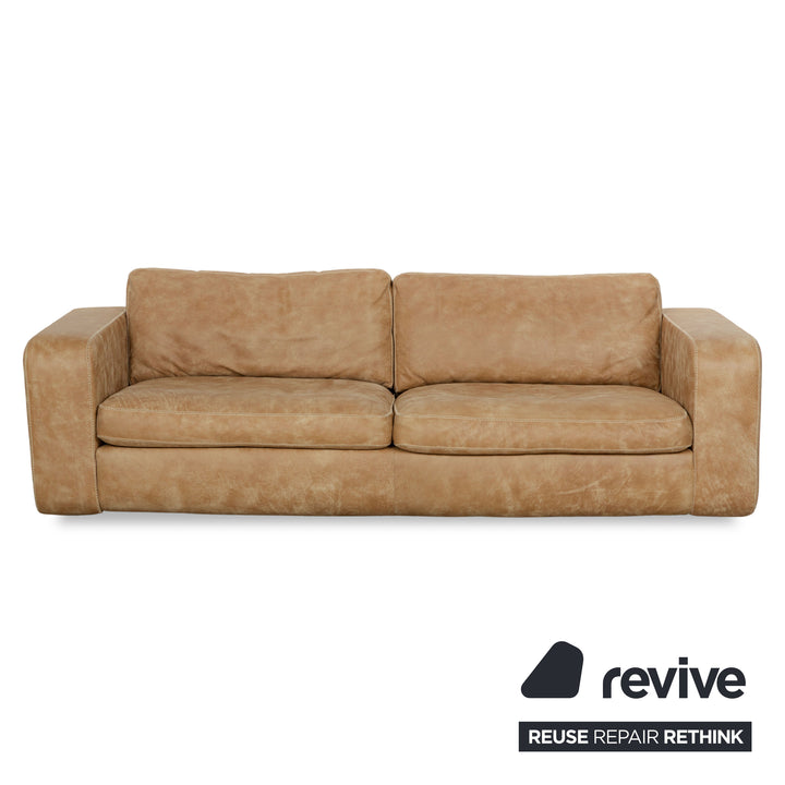 Machalke Valentino Leder Dreisitzer + Sessel + Hocker Braun Beige Sofa Couch