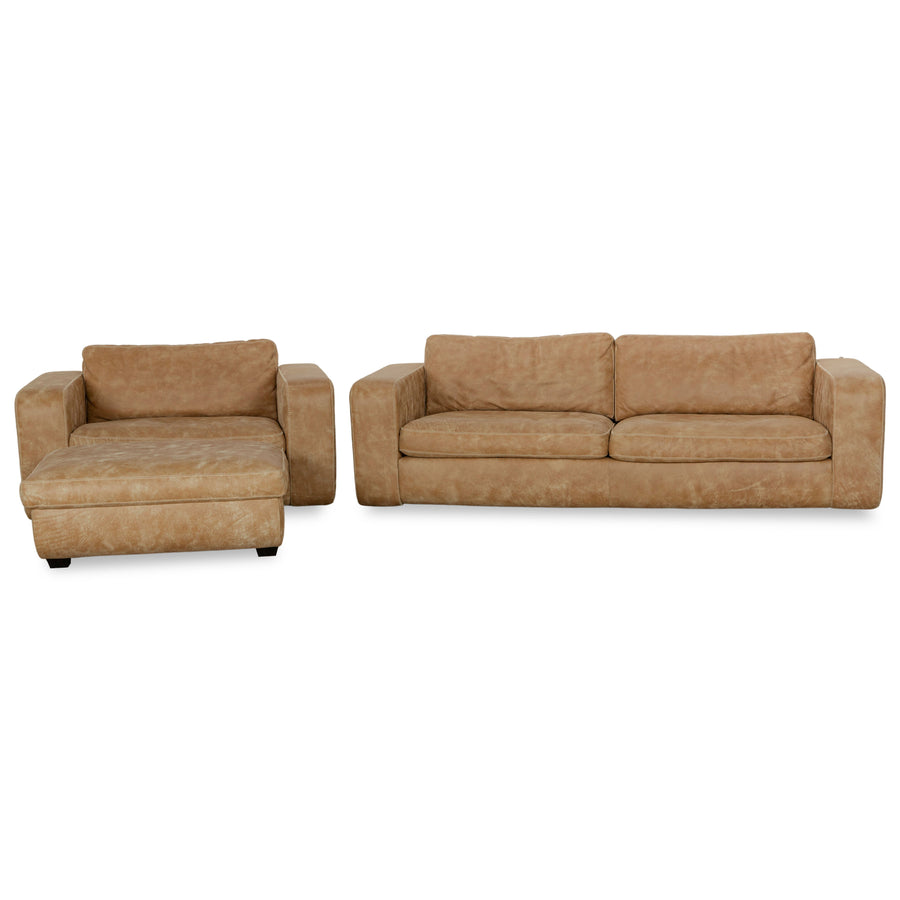Machalke Valentino Leder Dreisitzer + Sessel + Hocker Braun Beige Sofa Couch