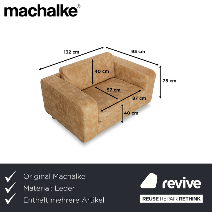 Machalke Valentino Leder Dreisitzer + Sessel + Hocker Braun Beige Sofa Couch