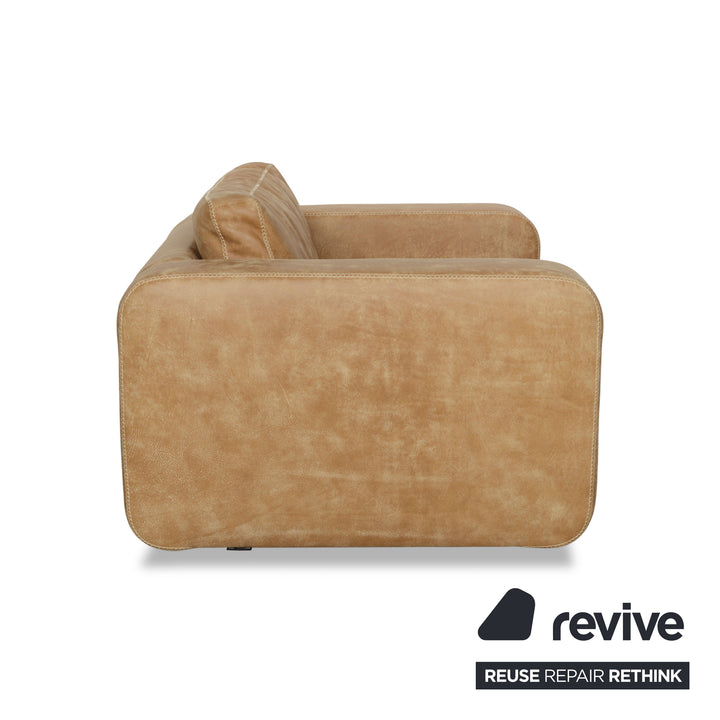 Machalke Valentino Leder Dreisitzer + Sessel + Hocker Braun Beige Sofa Couch