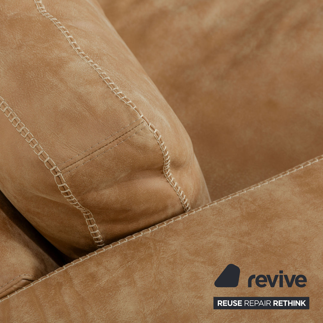 Machalke Valentino Leder Dreisitzer + Sessel + Hocker Braun Beige Sofa Couch