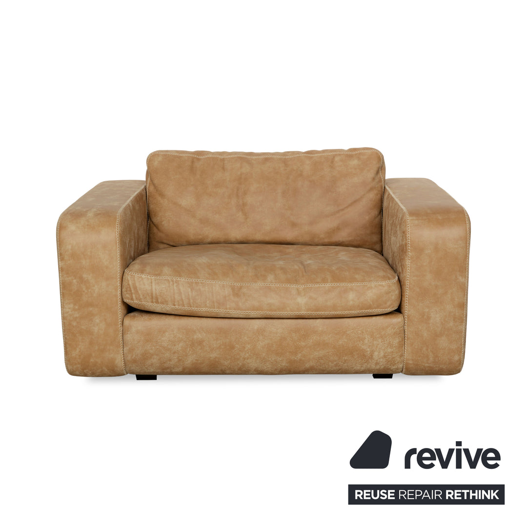 Machalke Valentino Leder Dreisitzer + Sessel + Hocker Braun Beige Sofa Couch