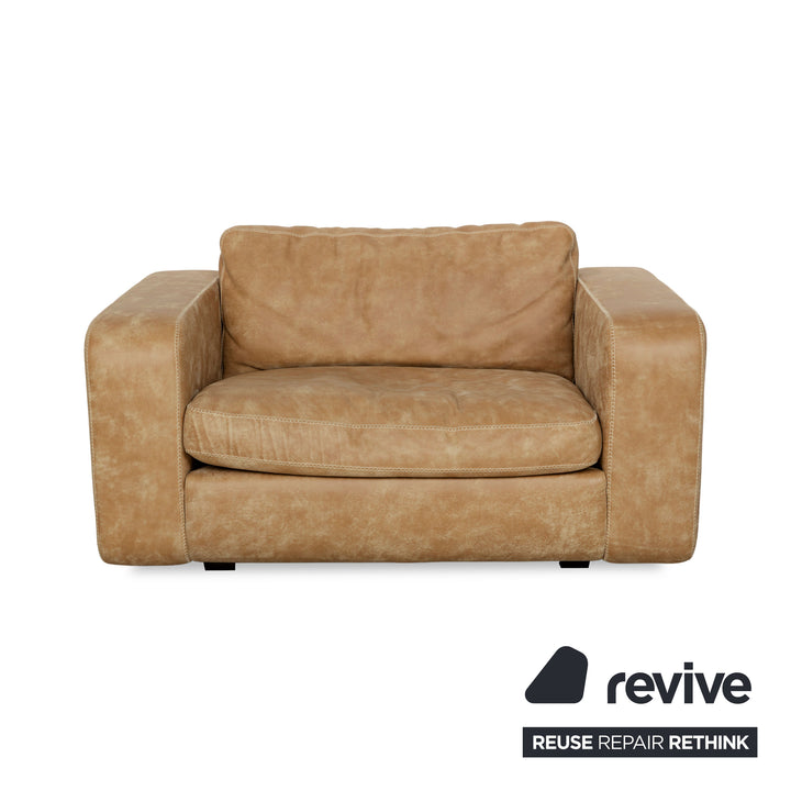 Machalke Valentino Leder Dreisitzer + Sessel + Hocker Braun Beige Sofa Couch