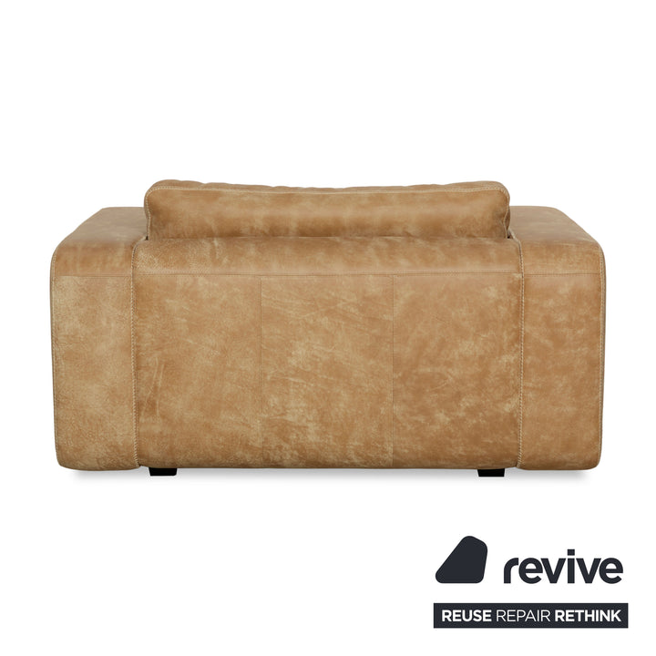 Machalke Valentino Leder Dreisitzer + Sessel + Hocker Braun Beige Sofa Couch