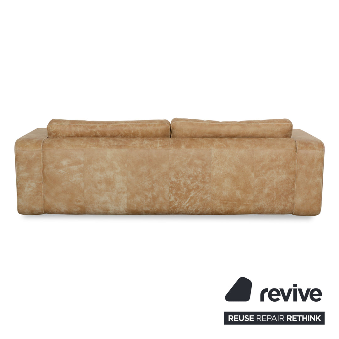 Machalke Valentino Leder Dreisitzer + Sessel + Hocker Braun Beige Sofa Couch