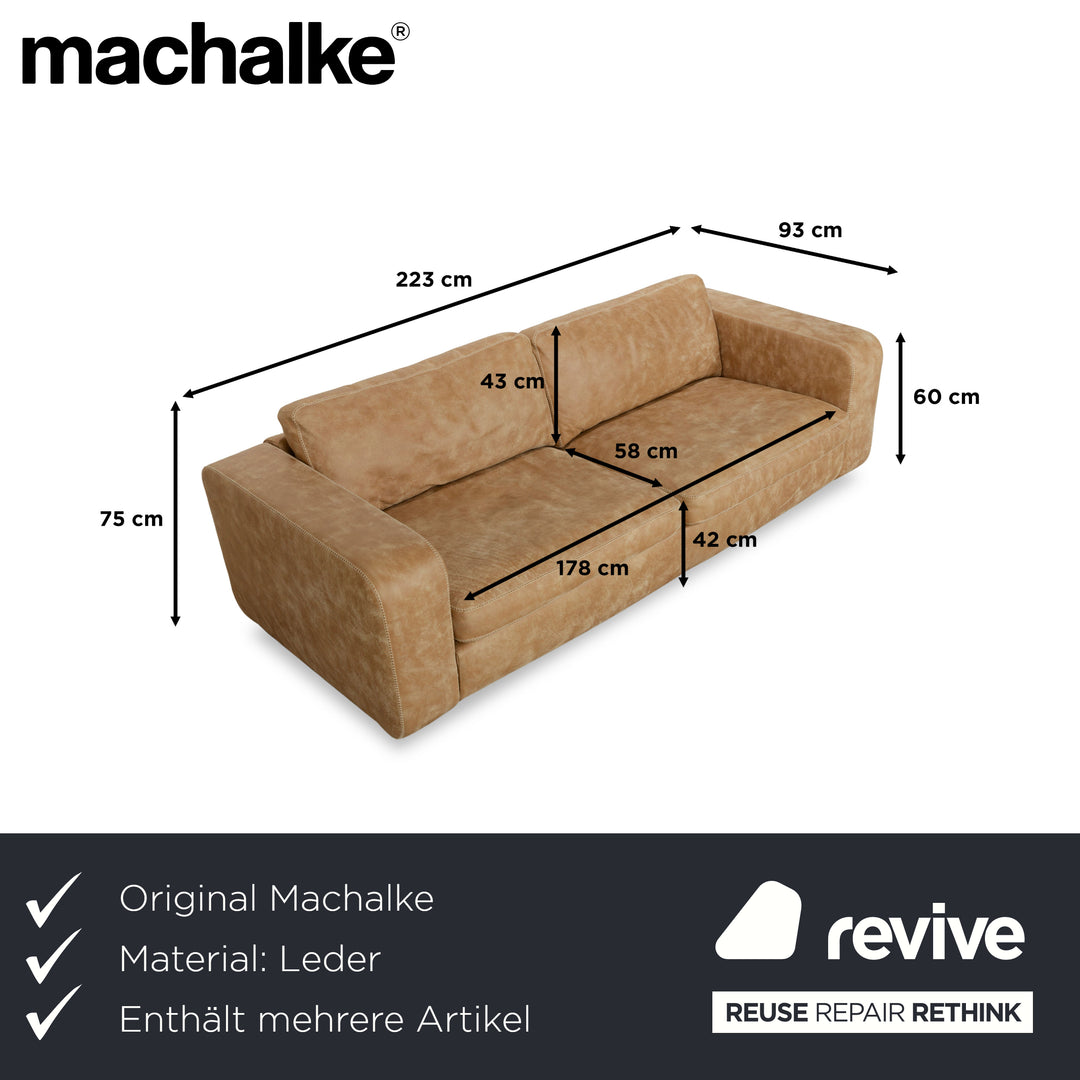 Machalke Valentino Leder Dreisitzer + Sessel + Hocker Braun Beige Sofa Couch