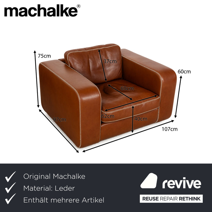 Ensemble de canapés en cuir Machalke Valentino à trois places avec fauteuil marron