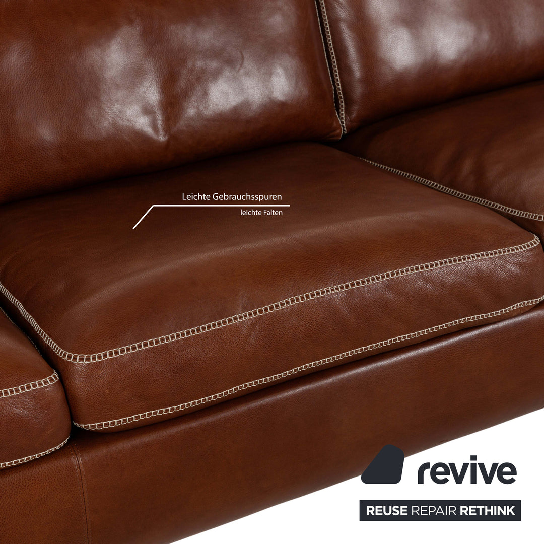 Machalke Valentino Leather Four Seater Brown Sofa Couch