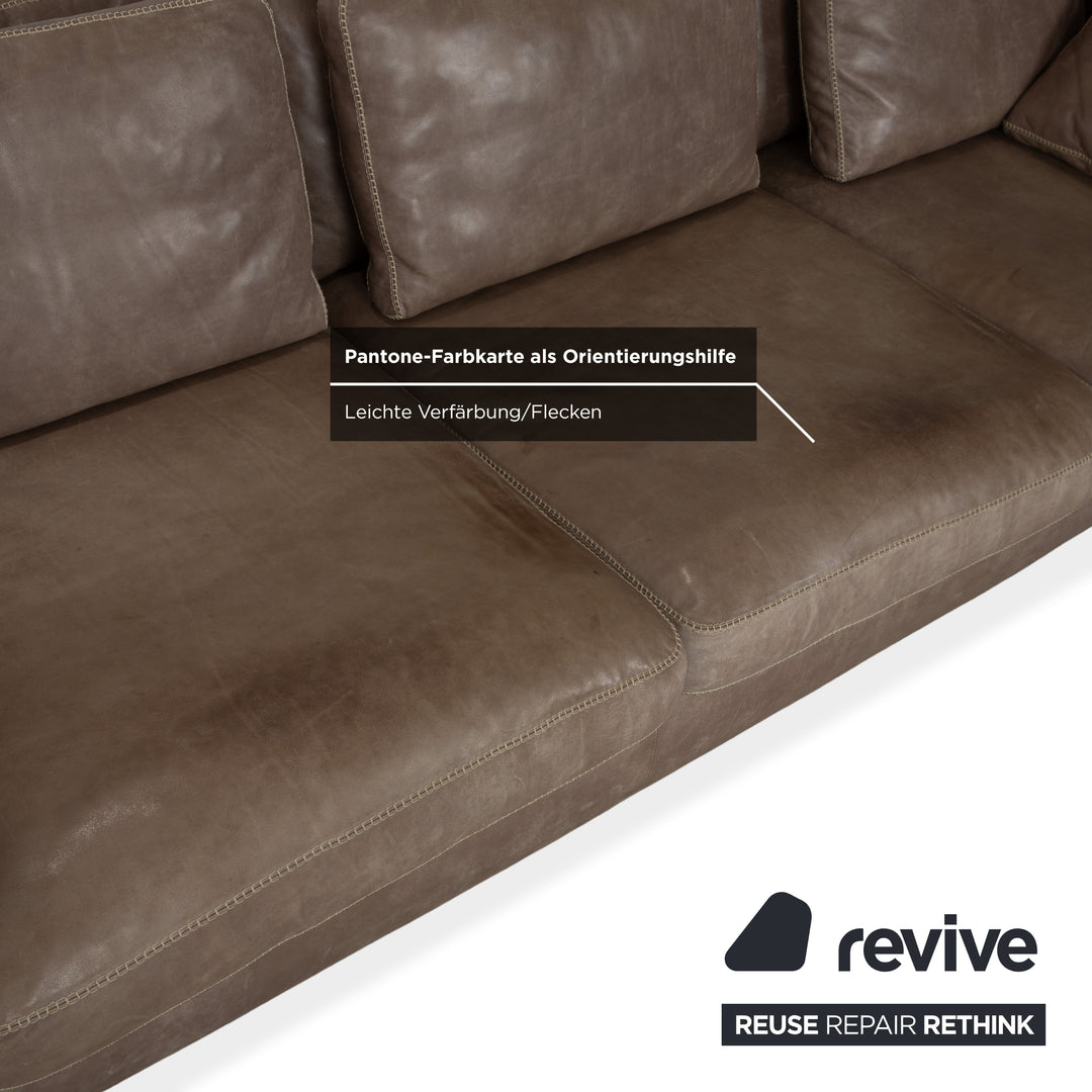 Canapé quatre places en cuir gris-brun Machalke Valentino