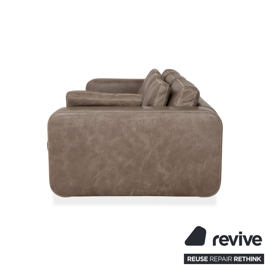 Canapé quatre places en cuir gris-brun Machalke Valentino