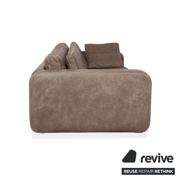 Canapé quatre places en cuir gris-brun Machalke Valentino