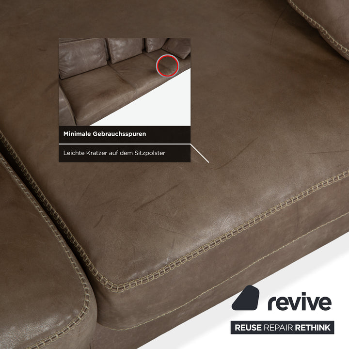 Canapé quatre places en cuir gris-brun Machalke Valentino