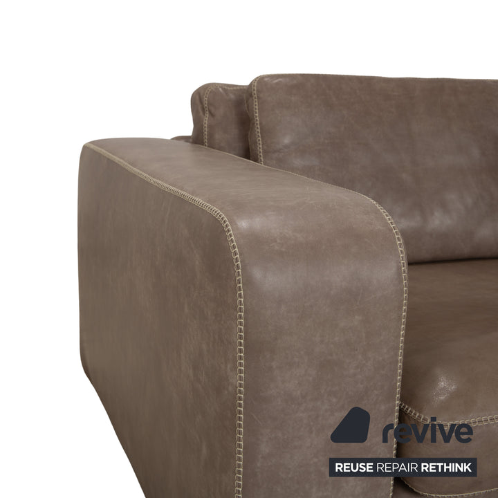 Canapé quatre places en cuir gris-brun Machalke Valentino