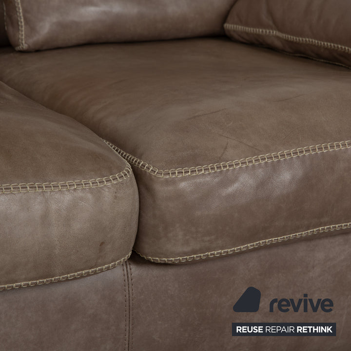 Canapé quatre places en cuir gris-brun Machalke Valentino