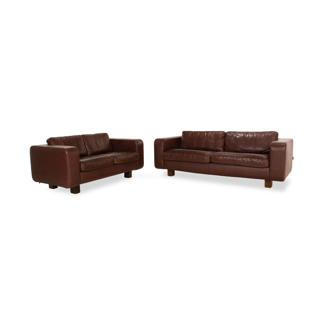 Machalke Valentino Leather Two-Seater Three-Seater Brown Sofa Couch