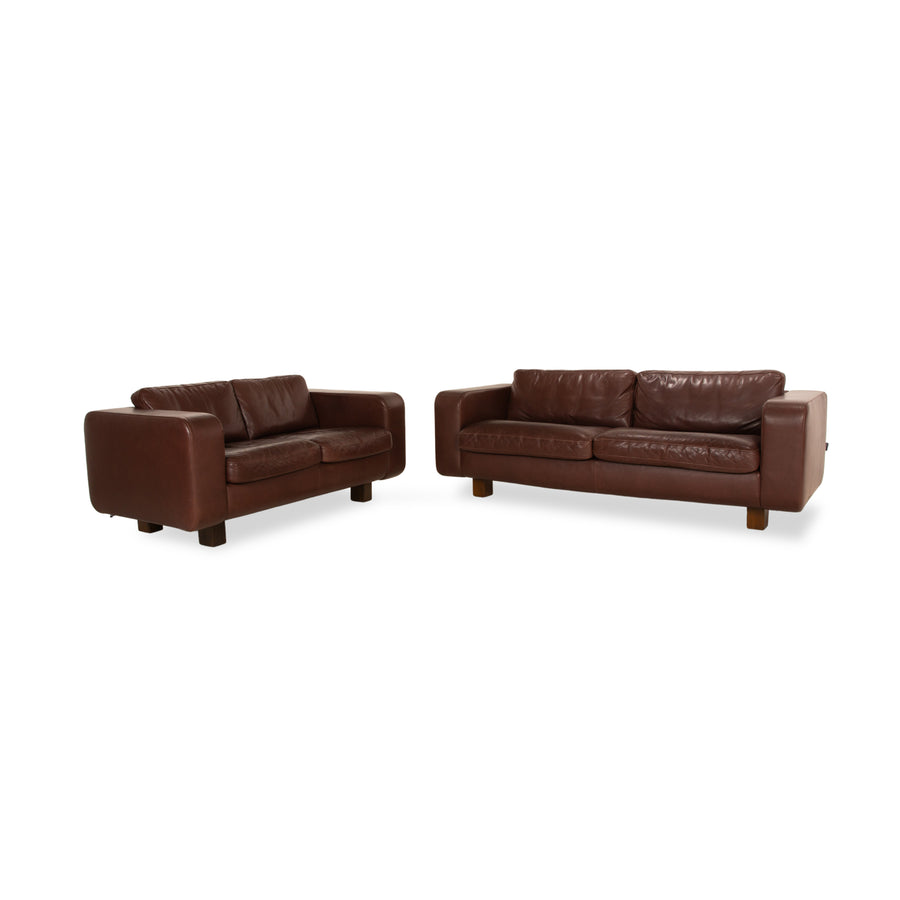 Machalke Valentino Leather Two-Seater Three-Seater Brown Sofa Couch