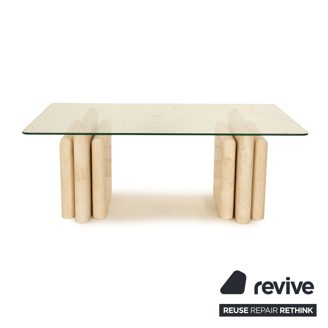 Designer stone coffee table glass cream travertine limestone