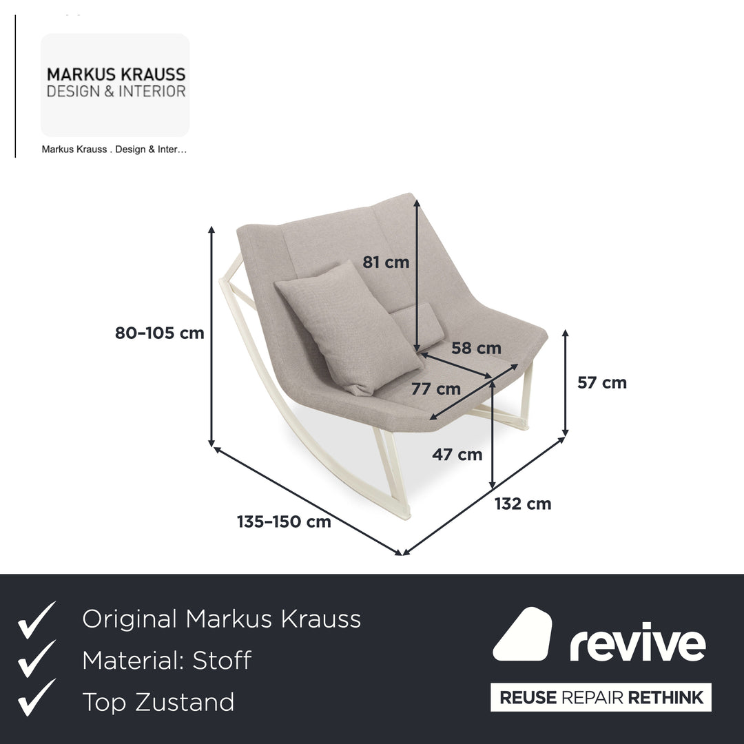Sillón Markus Krauss SWAY de tela gris, incl. función de balanceo manual y estructura blanca