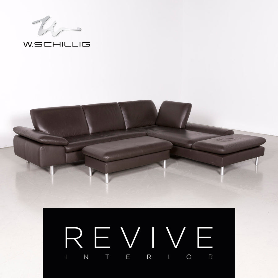 Willi Schillig Loop Designer Leder Ecksofa Hocker Garnitur Braun Echtleder Sofa Couch #7366
