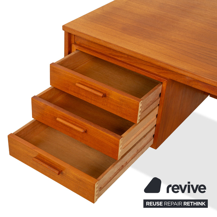 Mid Century Holz Schreibtisch Braun Vintage Ulme Rüster Schubladen Homeoffice Büro 140x72x70 cm