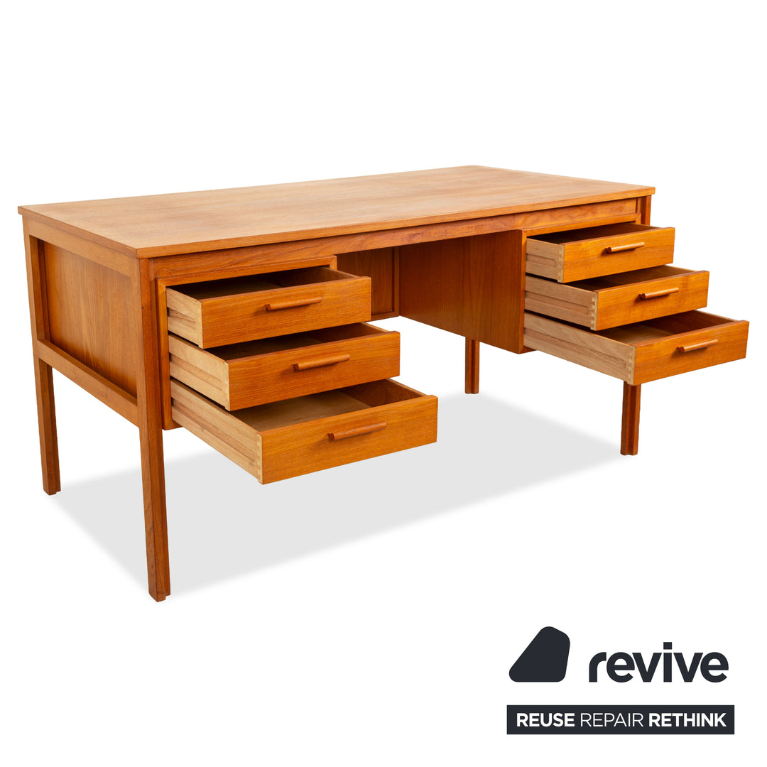 Mid Century Holz Schreibtisch Braun Vintage Ulme Rüster Schubladen Homeoffice Büro 140x72x70 cm