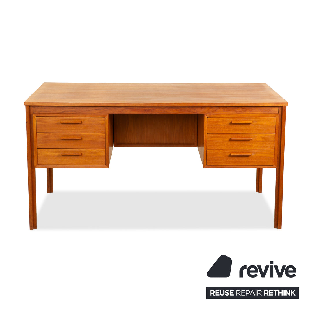 Mid Century Holz Schreibtisch Braun Vintage Ulme Rüster Schubladen Homeoffice Büro 140x72x70 cm