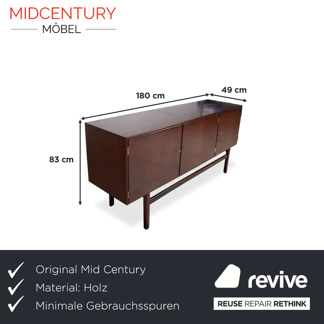 Mid Century Holz Sidebaord Braun by Ole Wanscha 180 x 49 cm
