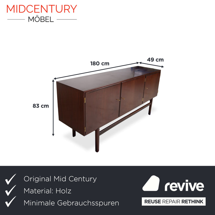 Mid Century Holz Sidebaord Braun by Ole Wanscha 180 x 49 cm
