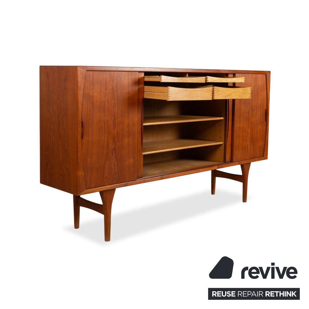 Buffet en bois brun vintage teck style années 50, Bruno Hansen, fabriqué au Danemark
