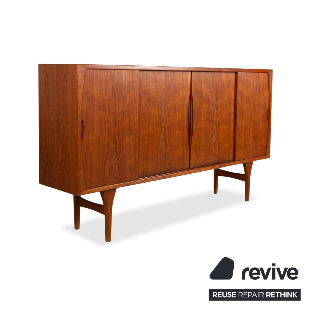 Buffet en bois brun vintage teck style années 50, Bruno Hansen, fabriqué au Danemark