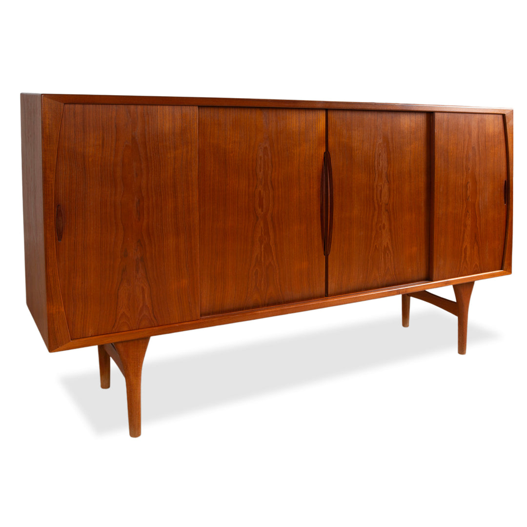 Buffet en bois brun vintage teck style années 50, Bruno Hansen, fabriqué au Danemark