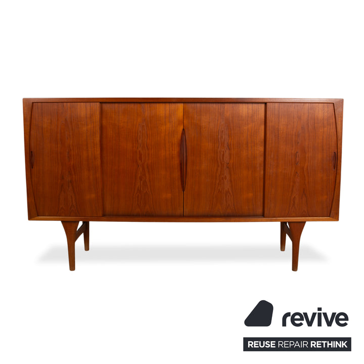 Buffet en bois brun vintage teck style années 50, Bruno Hansen, fabriqué au Danemark
