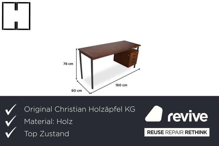 Mid Century Schreibtisch Braun Christian Holzäpfel KG Holz Teak Bauhaus Schubladen Vintage Metall Gestell