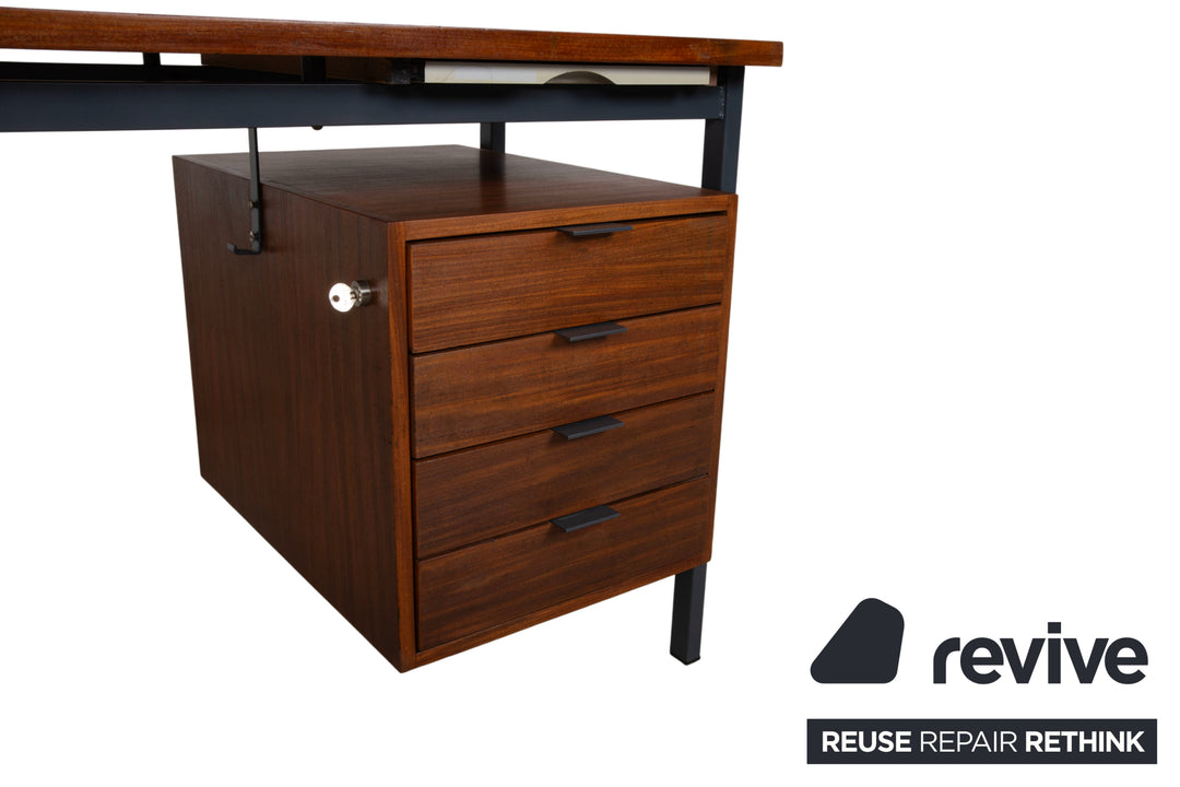 Mid Century Schreibtisch Braun Christian Holzäpfel KG Holz Teak Bauhaus Schubladen Vintage Metall Gestell