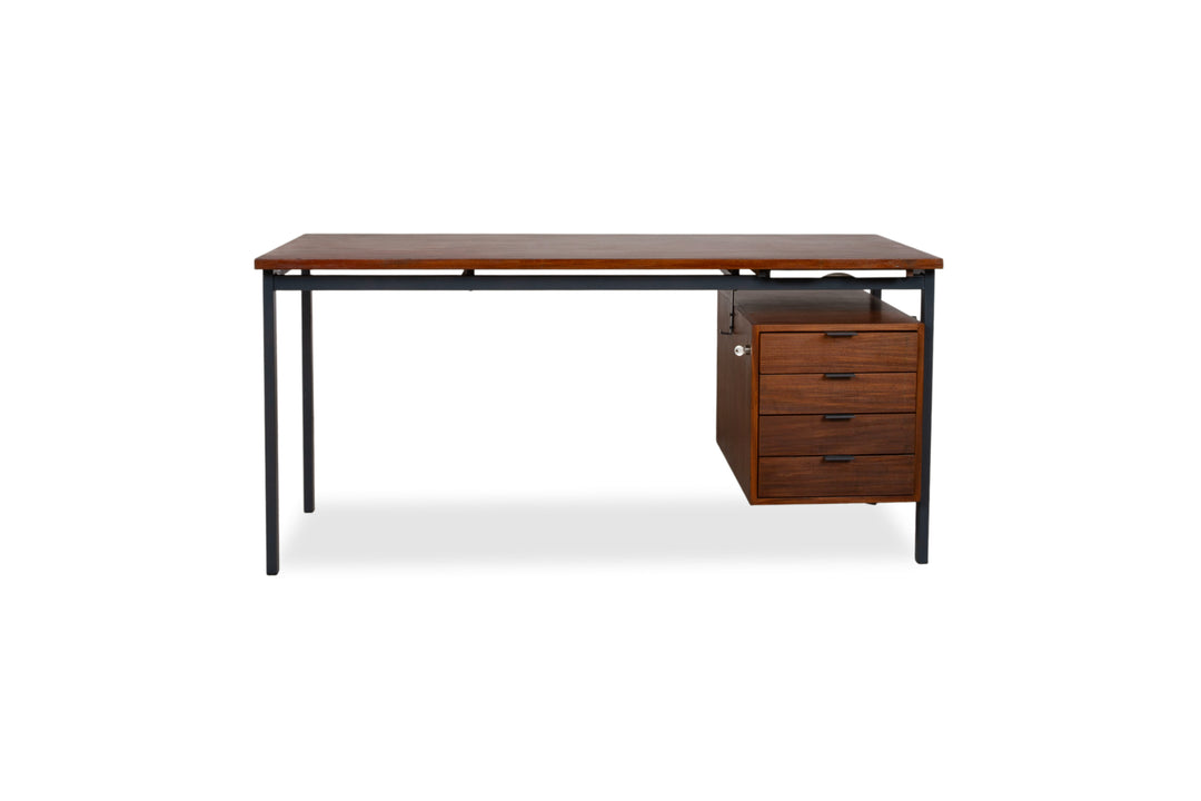 Mid Century Schreibtisch Braun Christian Holzäpfel KG Holz Teak Bauhaus Schubladen Vintage Metall Gestell