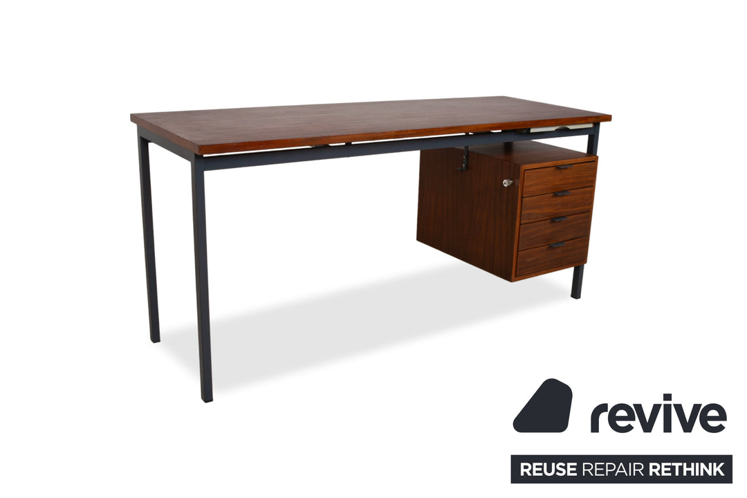 Mid Century Schreibtisch Braun Christian Holzäpfel KG Holz Teak Bauhaus Schubladen Vintage Metall Gestell