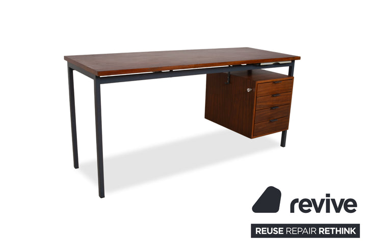 Mid Century Schreibtisch Braun Christian Holzäpfel KG Holz Teak Bauhaus Schubladen Vintage Metall Gestell