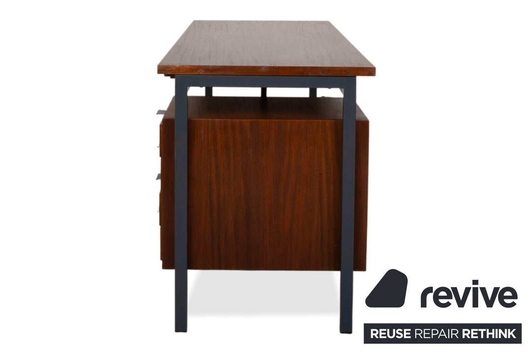 Mid Century Schreibtisch Braun Christian Holzäpfel KG Holz Teak Bauhaus Schubladen Vintage Metall Gestell