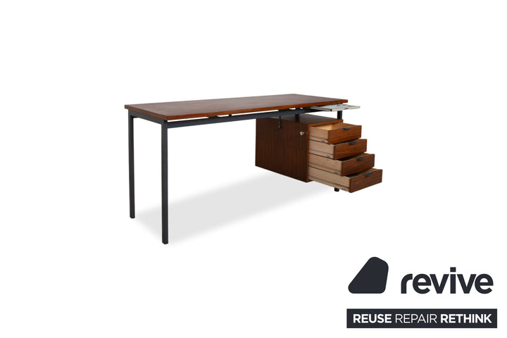Mid Century Schreibtisch Braun Christian Holzäpfel KG Holz Teak Bauhaus Schubladen Vintage Metall Gestell