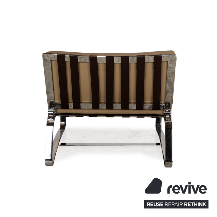 Ensemble fauteuil Minotti Delaunay en cuir beige vintage