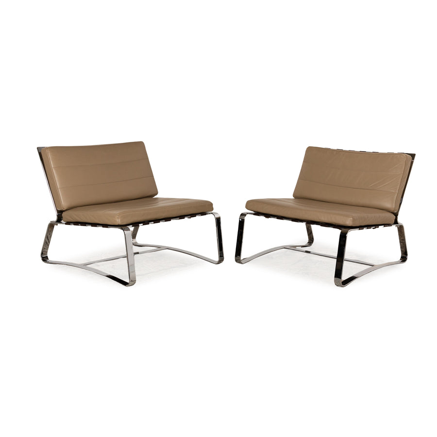 Ensemble fauteuil Minotti Delaunay en cuir beige vintage