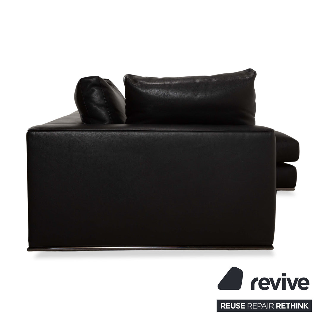 Minotti Hamilton Leather Corner Sofa Black Sofa Couch Recamiere right manual function