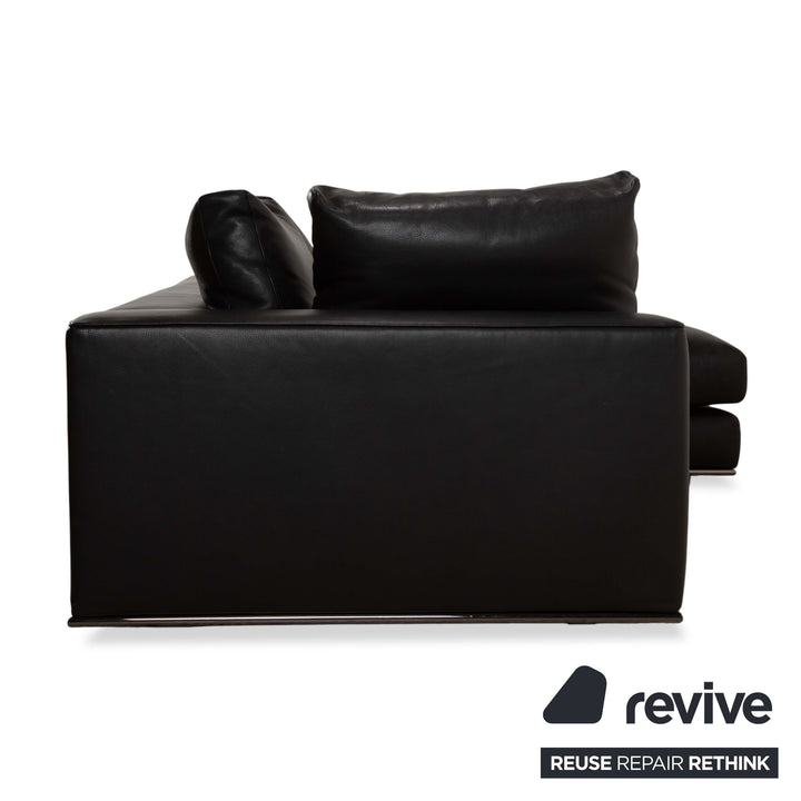 Minotti Hamilton Leather Corner Sofa Black Sofa Couch Recamiere right manual function