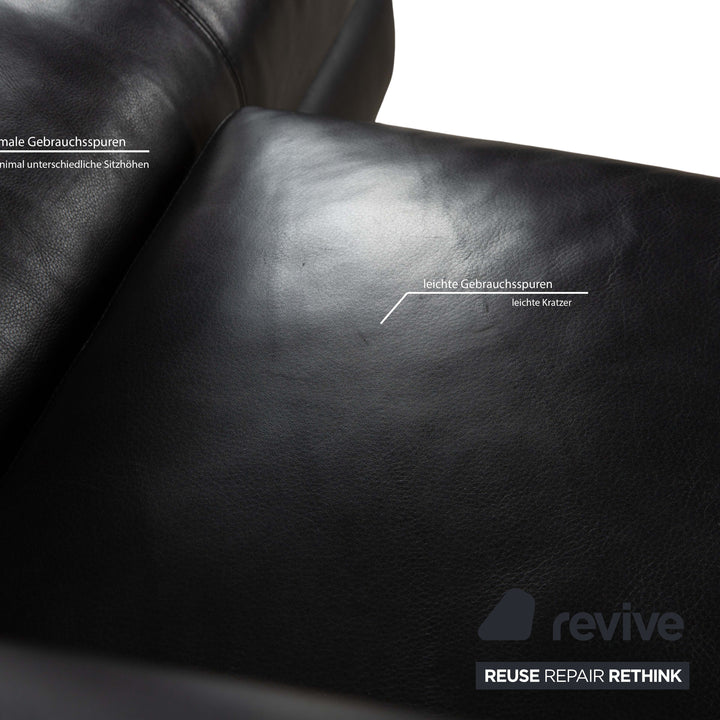Minotti Hamilton Leather Corner Sofa Black Sofa Couch Recamiere right manual function