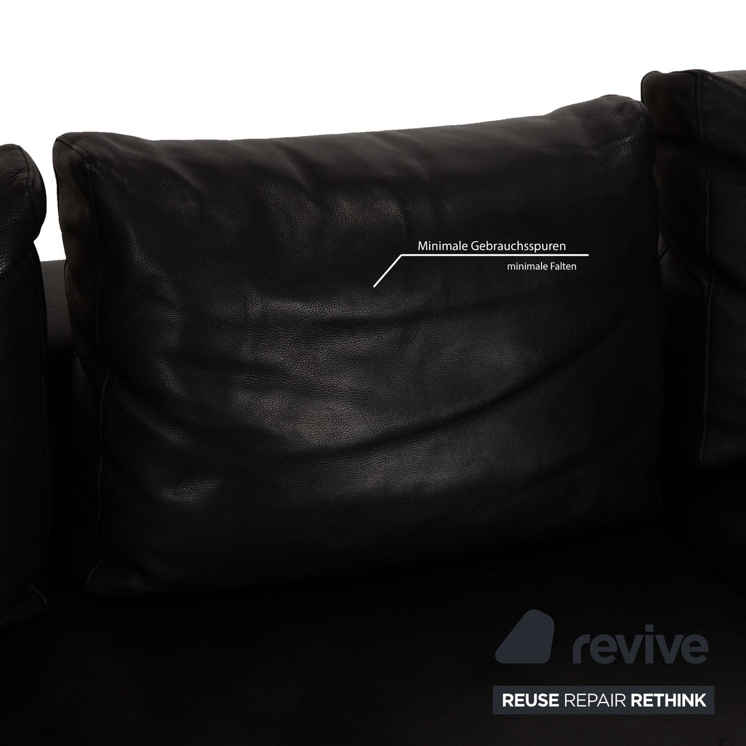 Minotti Hamilton Leather Corner Sofa Black Sofa Couch Recamiere right manual function